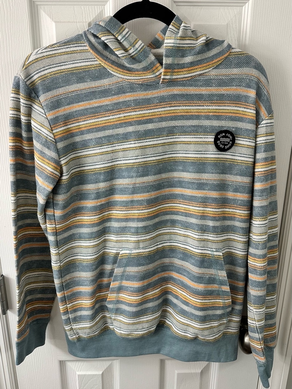 Ron Jon Surf Shop Striped Hooded Pullover in Blue, Mustard & White